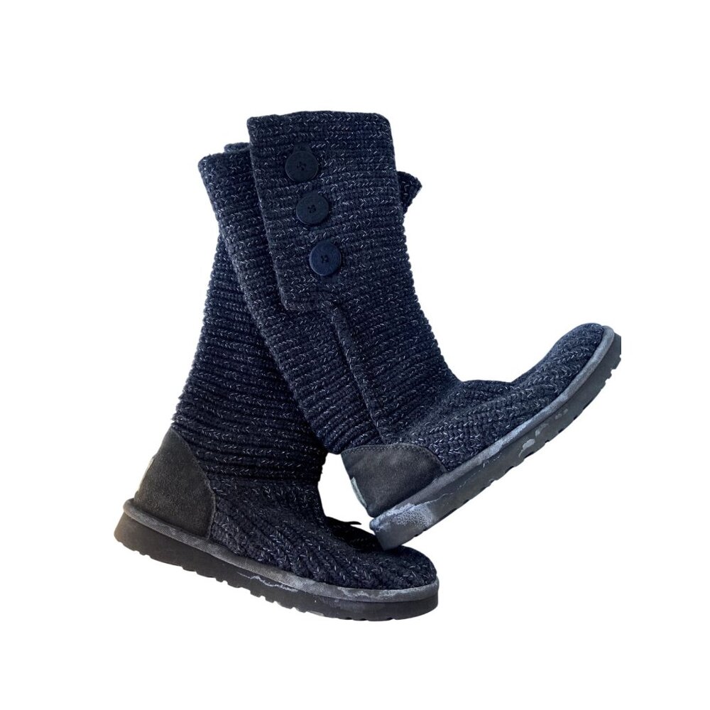 UGG Australia Cardy Classic Knit Tall Sweater Boots Gray Sparkle Sz US 7 Women's